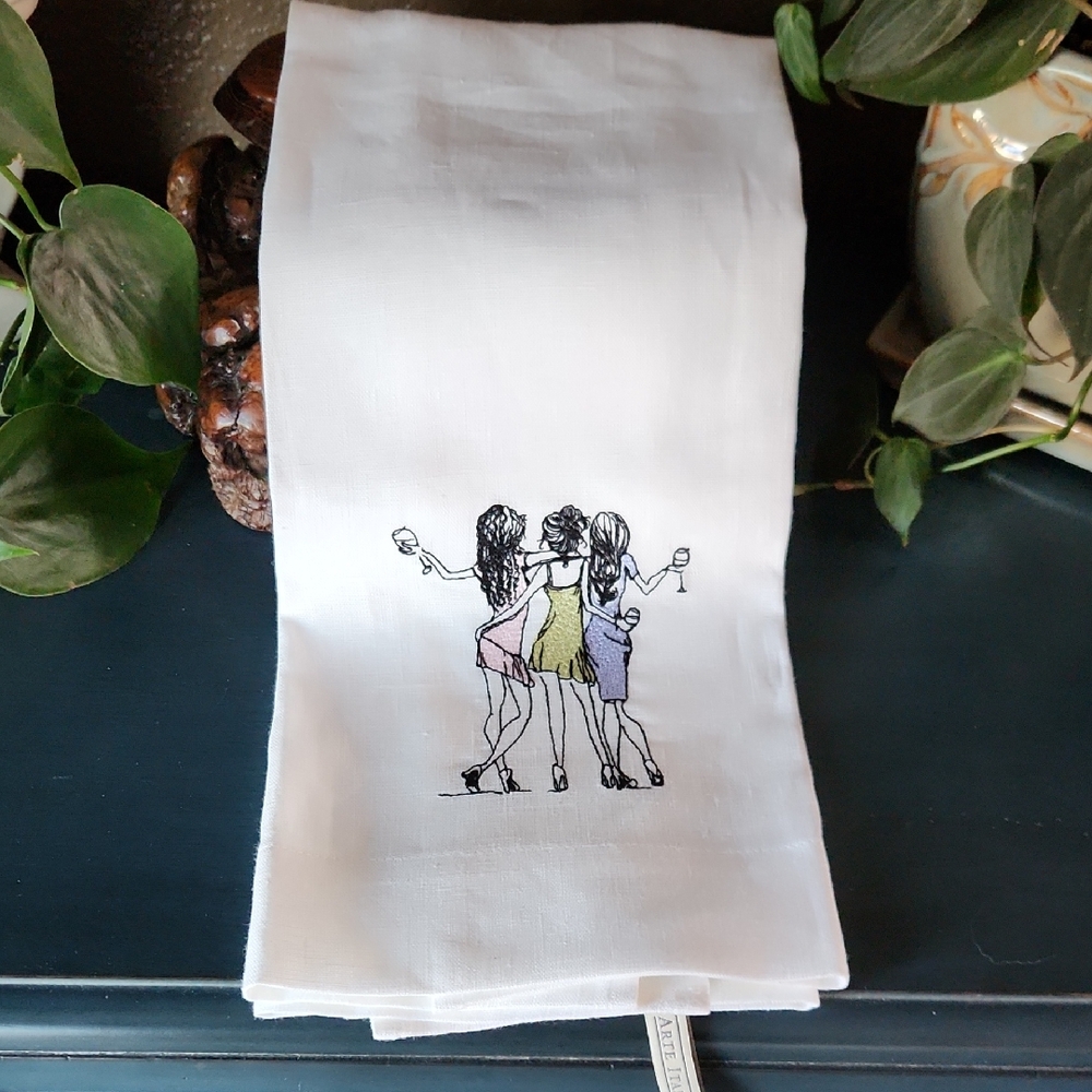 Arte Italica Besties White Linen Hand Dish Towel NWOT